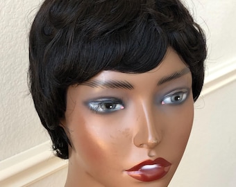 Pixie Wigs for Black Women, Beautiful Short Natural Hairstyle Black Color Wig with Bangs, Wigs, Short Black Wig, Wig for Women, Wig for Men