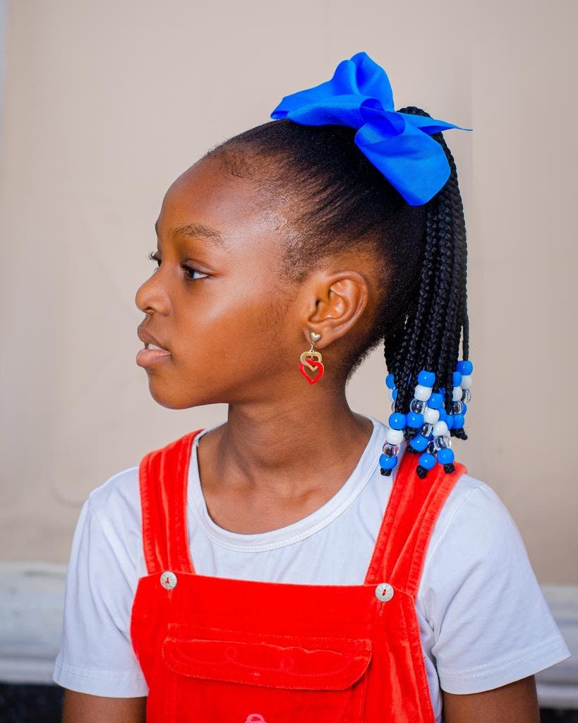 Clip N Go Kids braided ponytails hair extensions with beads and bow, Girls braided ponytail, kids ponytail with beads