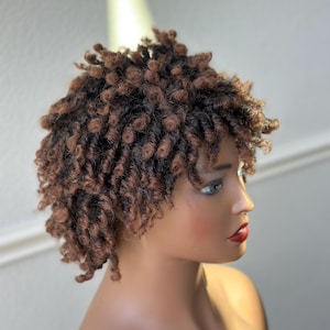 Short Faux Locs Wig Black & Honey Brown, Afro Twist Dreadlock Wig, Synthetic Braided Wig for Black Women, Protective Style Loc Wig, color 30