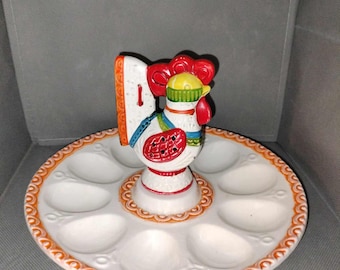 RARE Deviled egg platter egg holder with rooster by LEGO Japan vintage