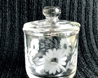 Clear glass MCM marmalade jam condiment etched glass jar with lid