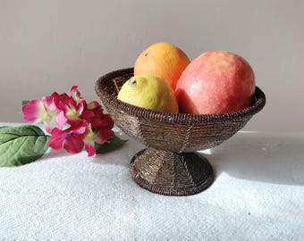 Pedestal bowl made of beads vintage 7"d