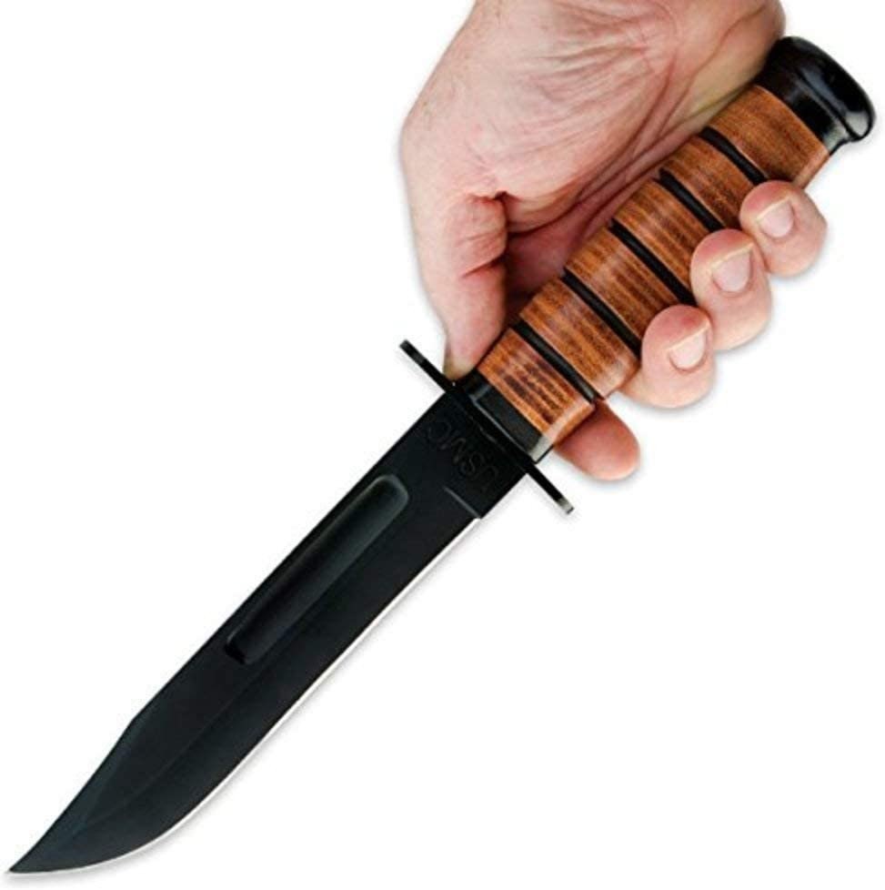 USMC Kabarstyle Knife Officially Licensed by the USMC Stacked Leather