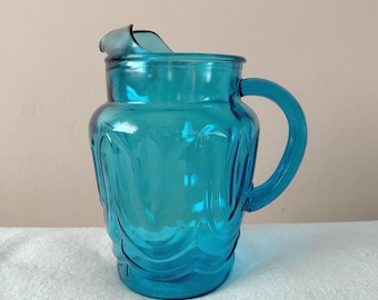 Anchor Hocking Colonial Blue Tulip glass pitcher 1960s vintage