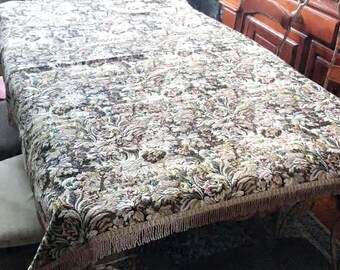 Vintage floral and castle tapestry tablecloth with fringes 72"x54"