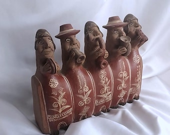 Vintage Peruvian clay folk art whistle band