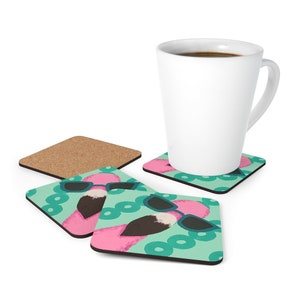Coolest Flamingo to Ever Wear Shades Corkwood Coaster Set