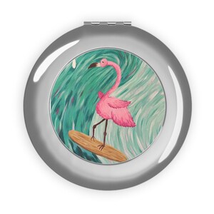 Surfing flamingo Compact Travel Mirror