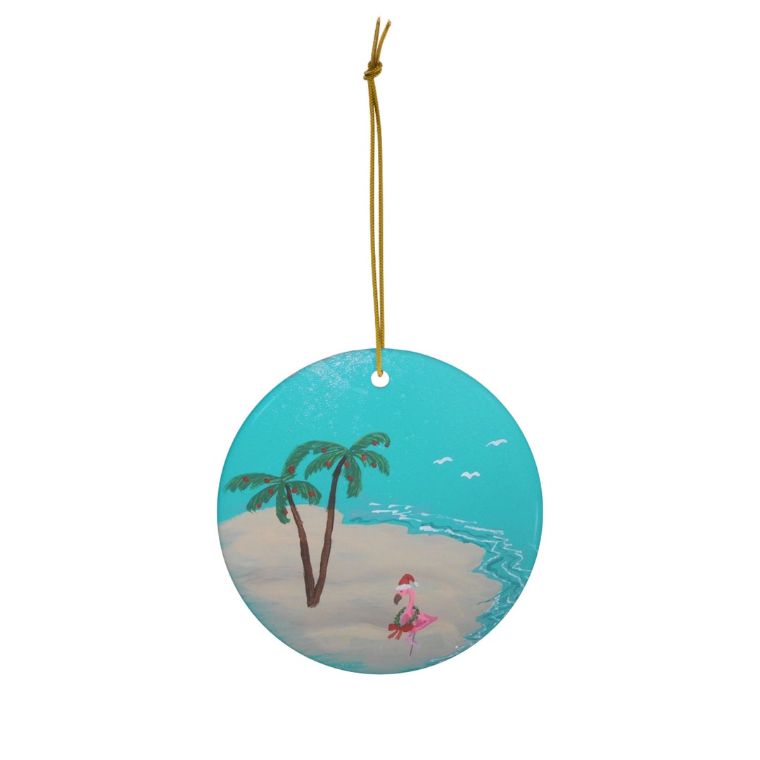 Pink Flamingo Christmas Ornamentpink Flamingo Wearing a Wreath on a