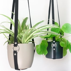 Leather Plant Hanger Indoor - 2pcs Hanging Plant Holder for Black Home Decor - Handmade - Minimalist & Modern Hanging Planter