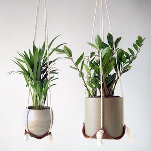 Minimalistische hangende plantenbak - 2 stuks echt leren plantenhangers voor binnen - moderne hangende plantenplank - hangende plantenhouder