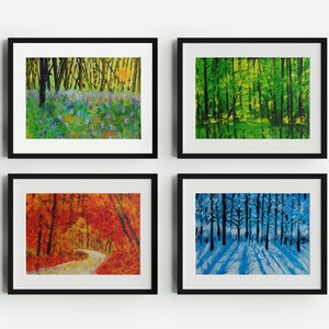 Four Seasons Art, Spring, Summer, Autumn, Winter, Acrylic Painting, Landscape, Nature, Original Art, Handmade, Set Of Four, Digital Download