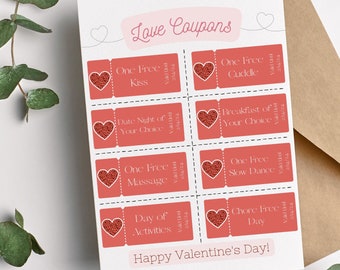 Valentine's Day Love Coupon Set Digital Prints 8.5 x 11 paper Two Design Choices Included