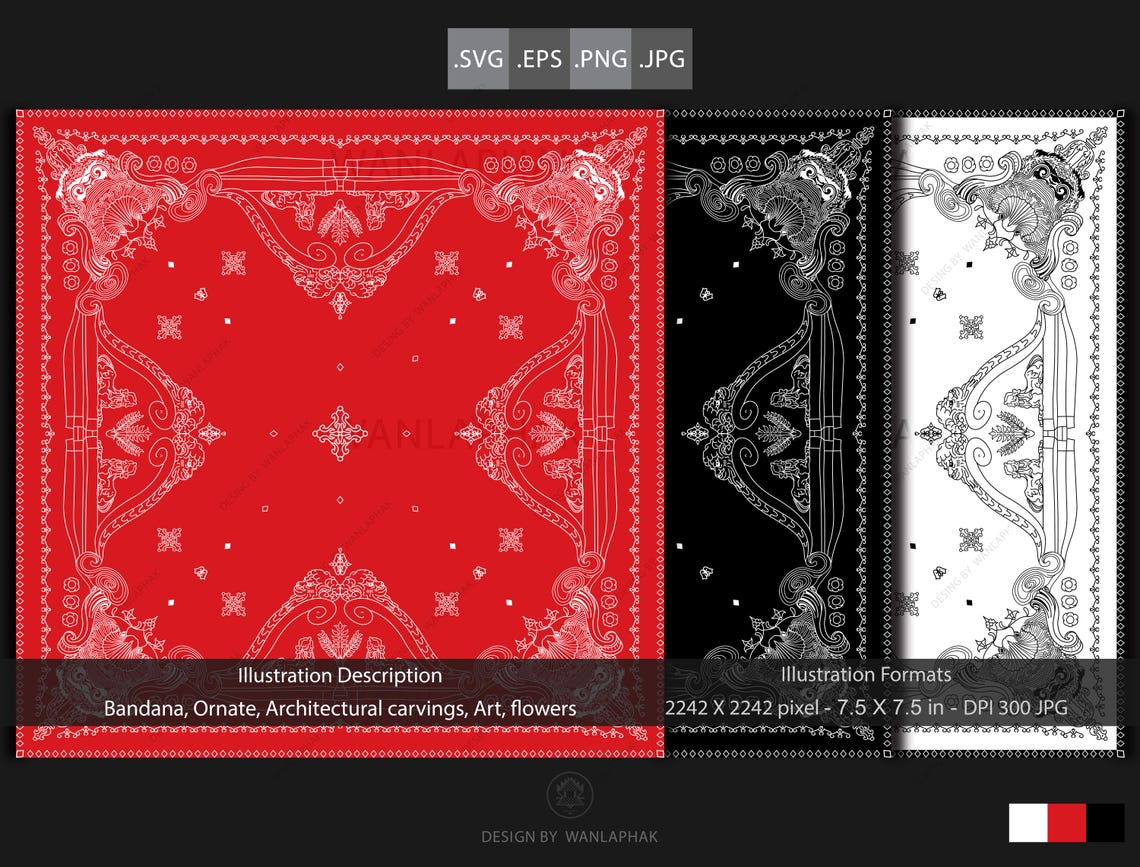 Bandana Ornate Architectural Print I SVG Digital Art - EPS I PNG I ...