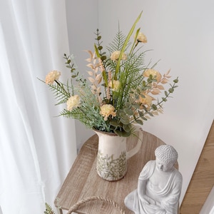 Wild flower bouquet in apricot cream green made of artificial flowers - Flower Boho Bouquet Eucalyptus, meadow flowers, ruscus, fern - by Lieblingskrams