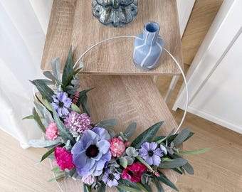 Magnifique couronne de fleurs colorées - couronne de porte ornée de coquelicots, de bleuets et d'eucalyptus roses, violets et lilas - couronne de fleurs artificielles de Lieblingskrams