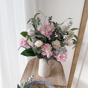 Beautiful summer bouquet with hydrangeas in pink, green and cream made of artificial flowers - Flower Bouquet Eucalyptus - by Lieblingskrams