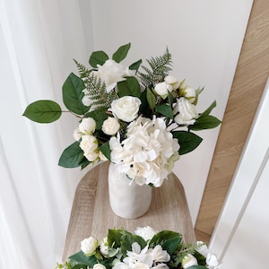 Beautiful classic bouquet with hydrangeas and roses in white and green made of artificial flowers - Flower Bouquet Eucalyptus - by Lieblingskrams