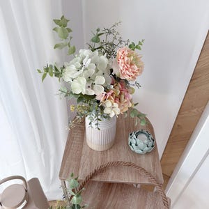 Summer bouquet in apricot & mint made of artificial flowers - Flower Boho Bouquet Eucalyptus, Hydrangeas, Fern - by Lieblingskrams