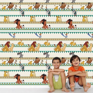 Papel pintado de Simba para habitación de niños, arte de pared del Rey León para mural de animales de guardería para decoración de pared de pelar y pegar para sala de juegos para niños