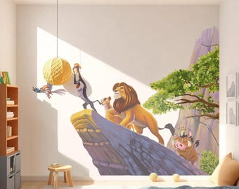 Lion King wallpaper nursery Simba wall decal for kids gift Disney wall sticker for living room wall art animals wall mural peel and stick