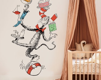 Removable Peel and Stick Dr Seuss Wall Decals Nursery Cat in the