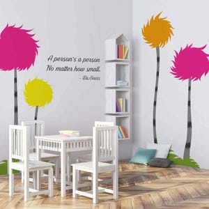 Dr Seuss wall decal for nursery Truffula trees wall sticker for kids room removable cotton balls wall art vinyl peel and stick for playroom