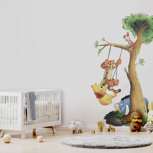 Winnie the pooh decal for nursery pooh wall sticker disney wall decor bedroom wall art wallpaper peel and stick wall mural kids room decor