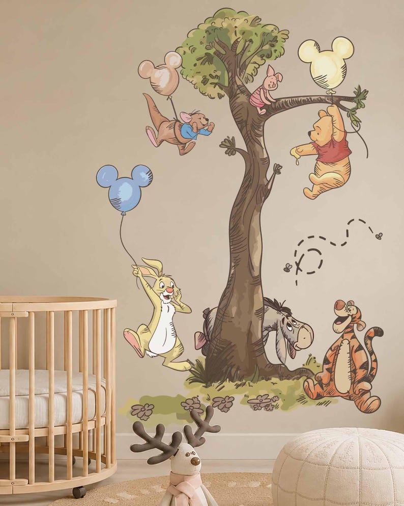 Winnie the pooh decal for nursery pooh wall sticker disney wall decor bedroom wall art wallpaper peel and stick wall mural kids room decor image 6