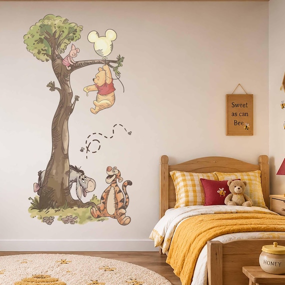 Winnie the pooh decal for nursery pooh wall sticker disney wall decor bedroom wall art wallpaper peel and stick wall mural kids room decor