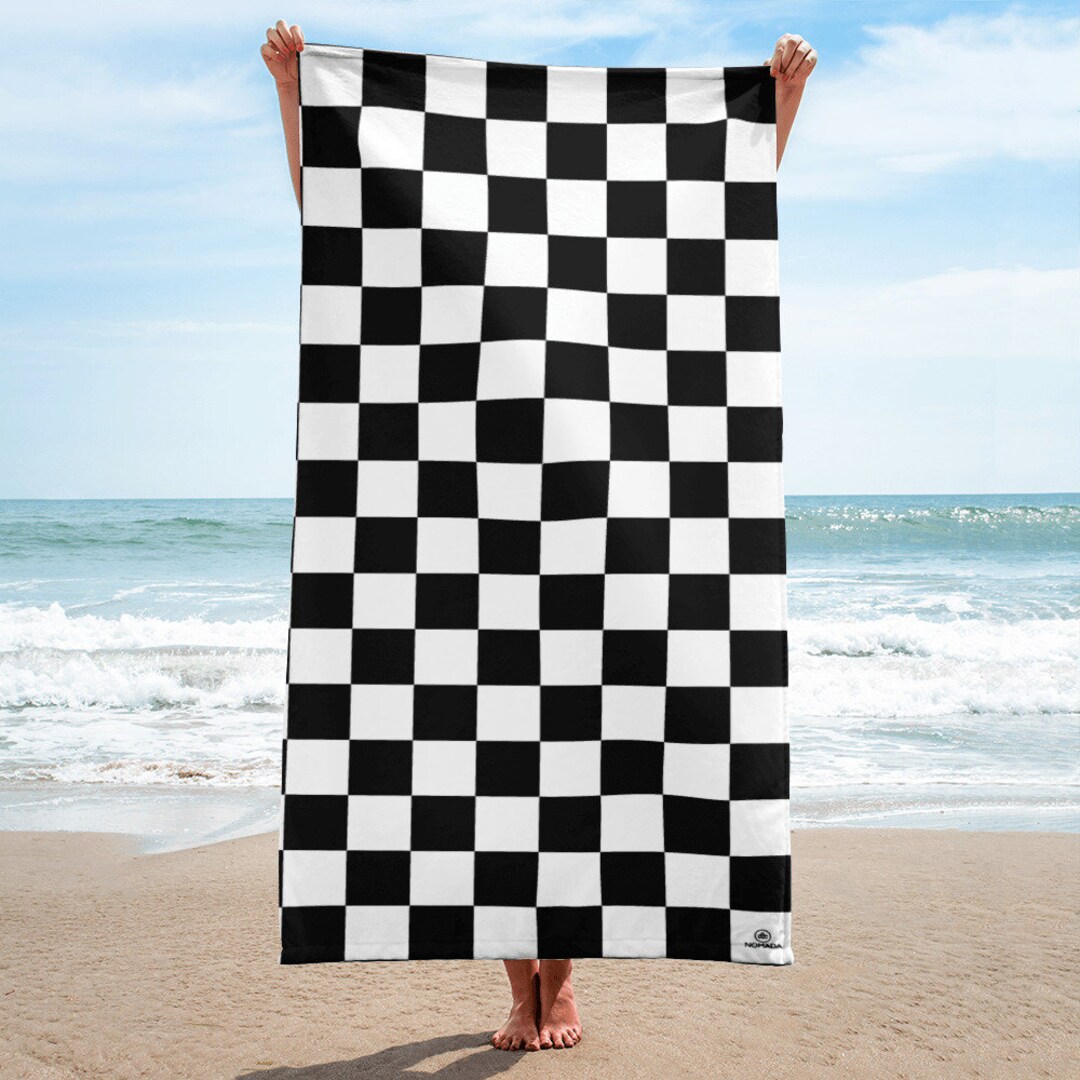 NOMADA Checkered Towel | Black & White | Beach Towel | Bath Towel - Etsy