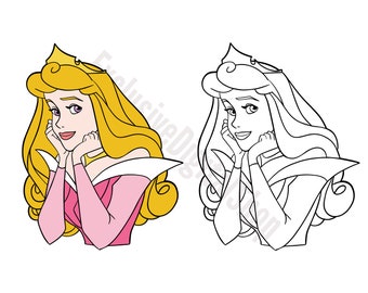 Princess Aurora SVG | Outline & Pink Dress Clipart Bundle | Sleeping Beauty Disney Girl Cut File | Digital Download Cricut Silhouette