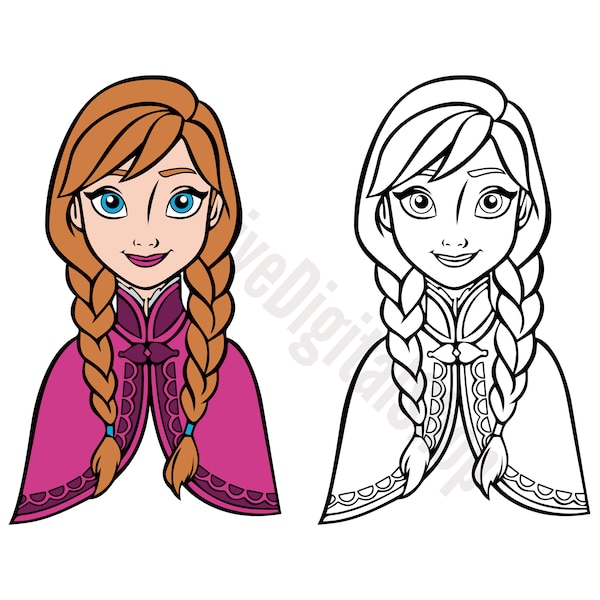 Frozen Anna SVG, Princess Anna Outlined SVG, Cut File - Digital Download svg png Design For Cricut or Silhouette Cut File Instant Vector