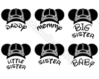 Mickey & Family Hats SVG Bundle | Family Ear Hats, Daddy Mommy Sister Baby, Digital Download Cricut Silhouette