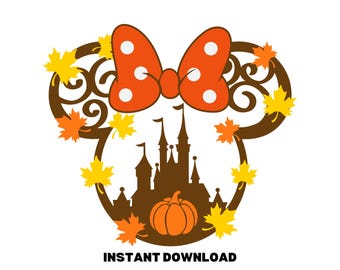 Thanksgiving Castle Scroll Mickey Ears SVG | Autumn Mouse Head Cut File | Fall Disney Clipart | Digital Download Cricut Silhouette
