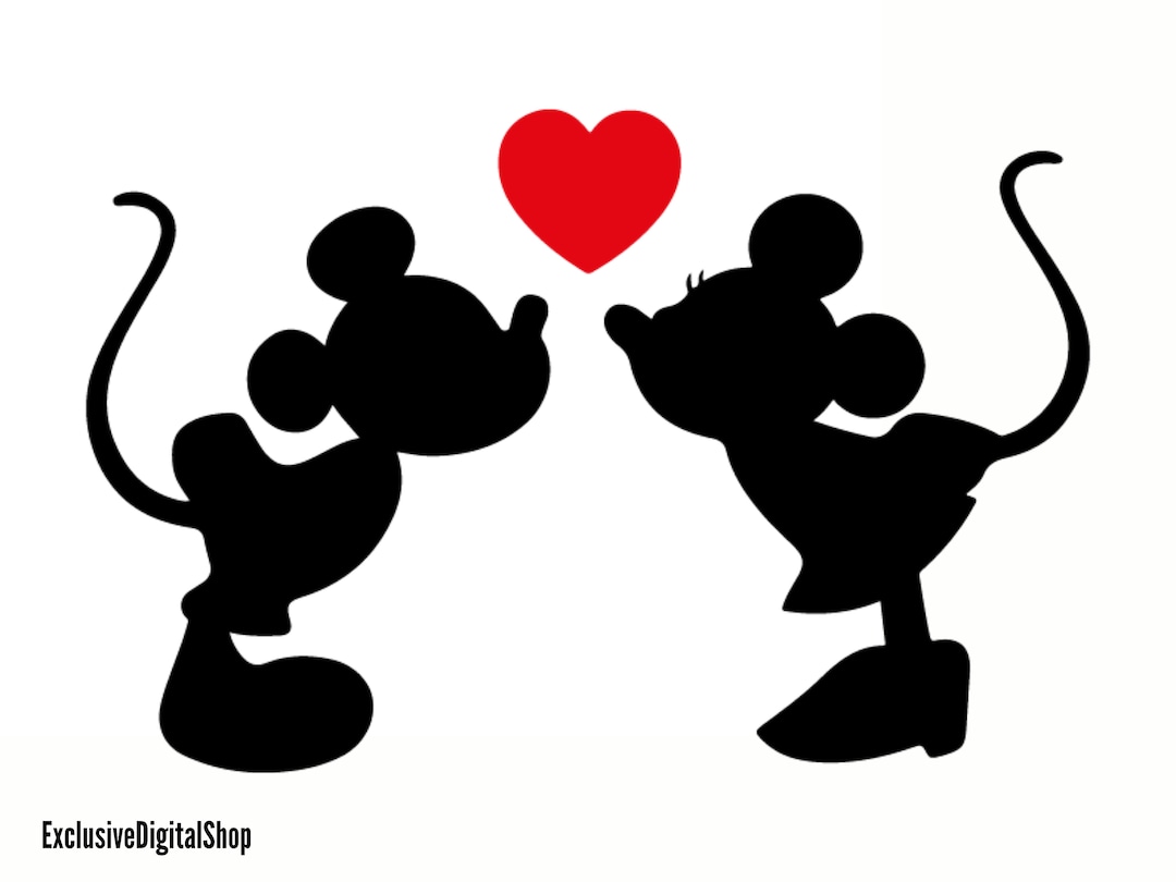 ミッキー＆ミニーのシルエットSVG | キス、ハート、ロマンチックな