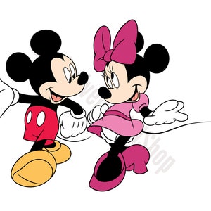 Musse & Minnie glada SVG | Dansande par, kärlekspose, färgglad tecknad clipart, digital nedladdning för Cricut Silhouette