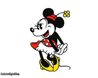 ミニーマウスのかわいいSVG | ディズニークラシック、ハッピーポーズ、クリカットシルエット用デジタルダウンロード