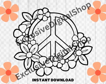 Floral Peace Sign SVG PNG: Cricut Silhouette Cut File (Digital Download)