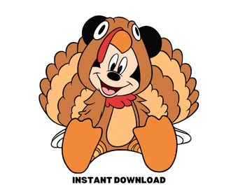 Mickey Mouse Turkey Costume SVG | Thanksgiving Cartoon Cut File | Cute Fall Sublimation Clipart | Digital Download for Cricut Silhouette
