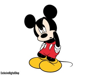 Mickey Mouse Sad SVG | Classic Cartoon, Red Shorts, Downcast Pose, Emotional Clipart | Digital Download Cricut Silhouette