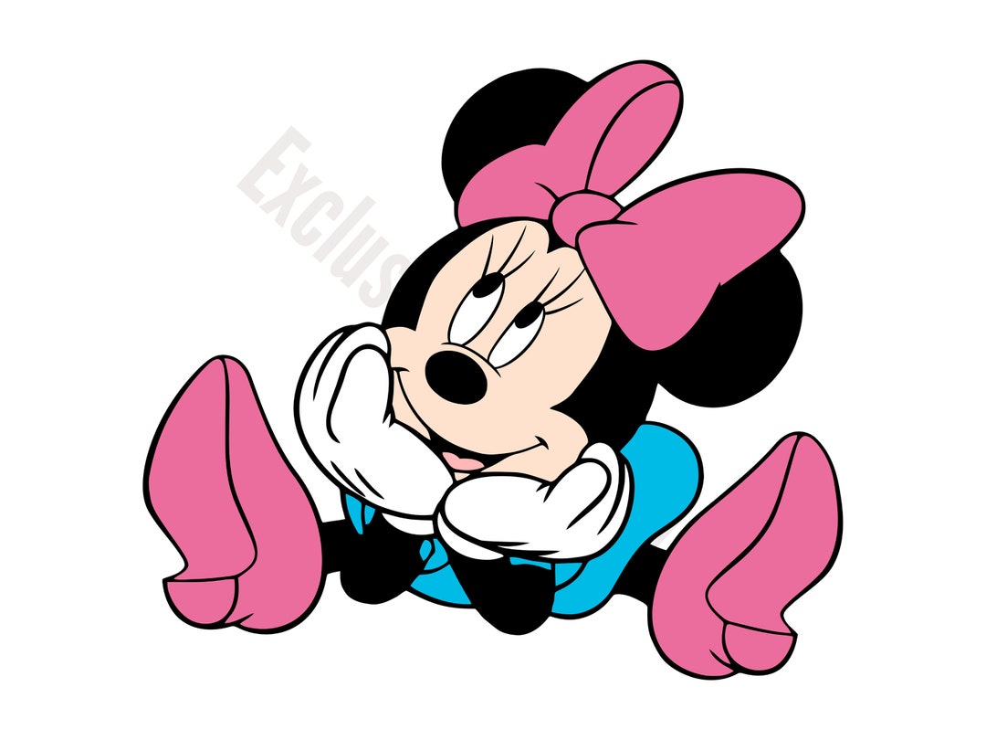 ミニーマウスのかわいいSVG | 座りポーズ、大きなピンクのリボン