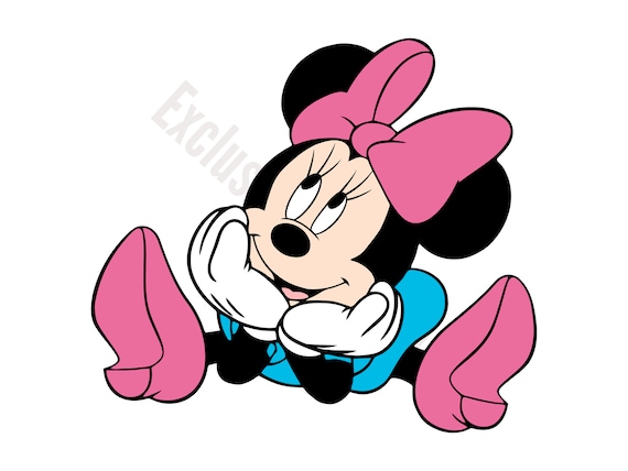 ミニーマウスのかわいいSVG | 座りポーズ、大きなピンクのリボン