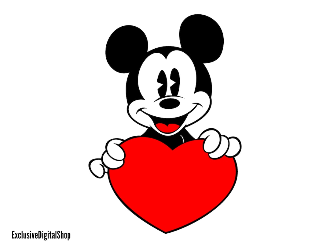 Mickey Mouse Heart SVG, Mouse SVG, Cut File Digital Download Svg Dxf