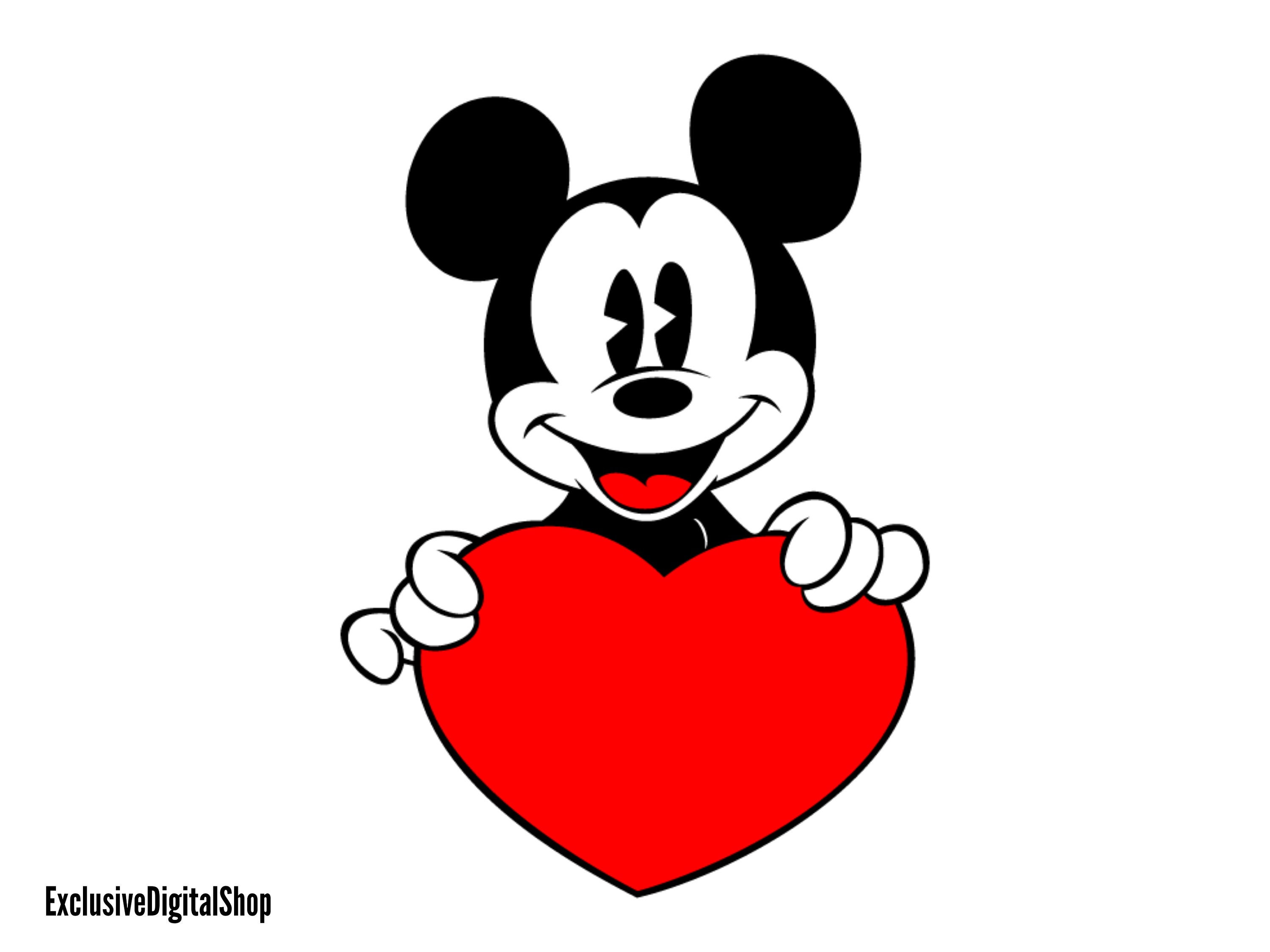 Mickey Mouse Heart SVG | Cute Cartoon Mouse Holding Heart | Disney