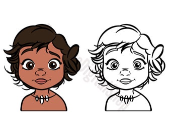 Baby Moana SVG | Cartoon Island Girl, Color & Outline, Tribal Necklace | Digital Download Cricut Silhouette