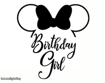 Minnie Mouse Head Birthday Girl SVG | Clipart z kokardą i sylwetką | Plik do wycinania na imprezę Disney | Pobierz cyfrowo Cricut Silhouette