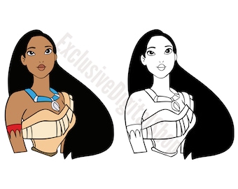 Princesse Pocahontas SVG, Princesse Esquissée SVG, Fichier Coupé - Téléchargement numérique svg png Design Pour Cricut ou Silhouette Cut File Instant Vector