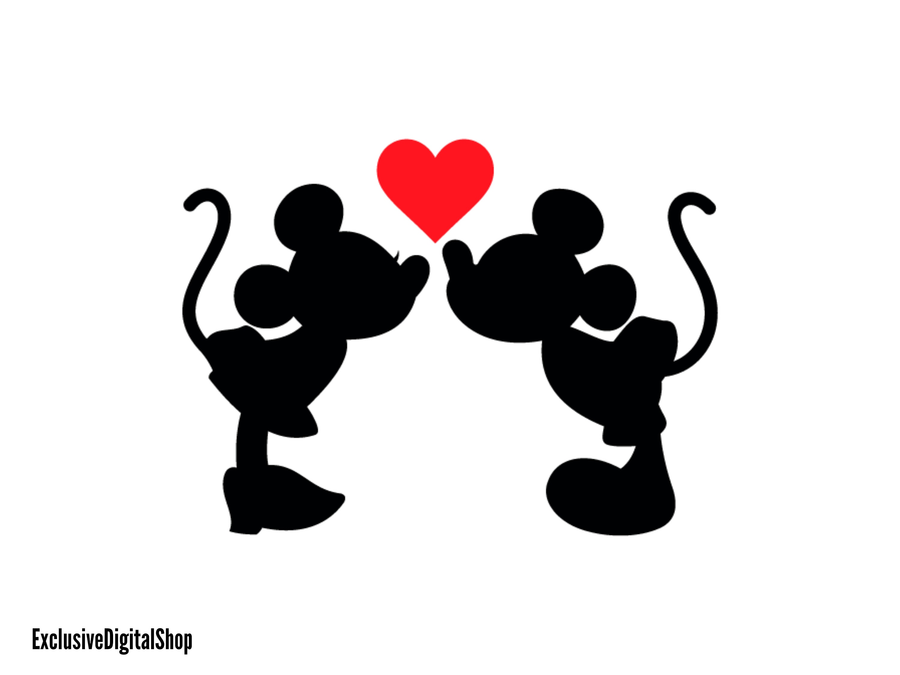ミッキーとミニーのキス SVG | シルエットカップル、ハート
