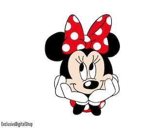 Minnie Mouse Happy SVG | Classic Cartoon Girl Cut File | Disney Polka Dot Bow Clipart | Digital Download Cricut Silhouette